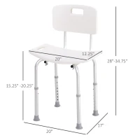HOMCOM Bath Chair with Back, Adjustable Height Non-slip Shower Stool Bench Tool-Free Assembly Bathroom Aids, White(m-3)