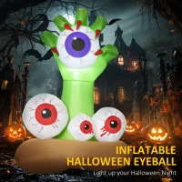 HOMCOM 4ft Halloween Inflatables Outdoor Decorations Monster Hand Grasping Bloodshot Eyeballs, Blow Up LED Yard Decor for Garden, Lawn, Party, Holiday, Waterproof(m-4)