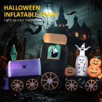 HOMCOM 8' Inflatable Halloween Spooky Train with Skeleton and Graveyard, Blow Up Outdoor LED Yard Display, Waterproof(m-4)
