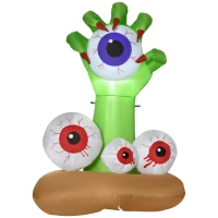 HOMCOM 4ft Halloween Inflatables Outdoor Decorations Monster Hand Grasping Bloodshot Eyeballs, Blow Up LED Yard Decor for Garden, Lawn, Party, Holiday, Waterproof(m-1)