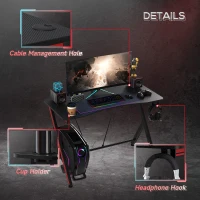 HomCom 41 inch Gaming Computer Desk, Home Office Gamer Table Workstation with Cup Holder, Headphone Hook, Cable Management, Carbon Fiber Surface(m-4)