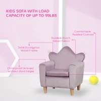 Qaba Kids Sofa, Armrest Chair for Preschool, Toddler Couch for Kids Room, Kindergarten, Dutch Velvet, Eucalyptus Wood, Purple(m-4)