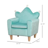 Qaba Kids Sofa, Armrest Chair for Preschool, Toddler Couch for Kids Room, Kindergarten, Dutch Velvet, Eucalyptus Wood, Light Blue(m-3)