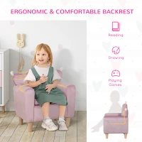 Qaba Kids Sofa, Armrest Chair for Preschool, Toddler Couch for Kids Room, Kindergarten, Dutch Velvet, Eucalyptus Wood, Purple(m-7)