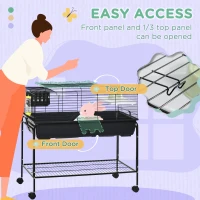 PawHut Small Animal Cage with Rolling Stand, Portable Bunny Cage with Storage Shelf, Guinea Pig Cage, Chinchilla Ferret Cage with Food Dish, Hay Feeder, Water Bottle, 39" x 22" x 36.5"(m-6)