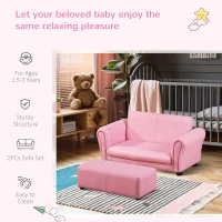 Qaba Kids Sofa and Footstool Set - Comfy Toddler Furniture for Playroom, Bedroom - Pink(m-6)