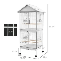PawHut 67"H Bird Cage with Rolling Stand, Cockatiels Finches Budgie Cage with Divider, Removable Trays  - White(m-3)