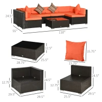 Outsunny 7pcs Garden Wicker Sectional Set w/ Tea Table Patio Rattan Lounge Sofa with Cushion for Outdoor Deck Orange(m-3)