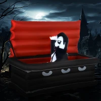 HOMCOM 6FT W Halloween Inflatables Outdoor Decorations Vampire and Giant Coffin, Blow Up LED Yard Decor, for Garden, Lawn, Party, Holiday(m-2)