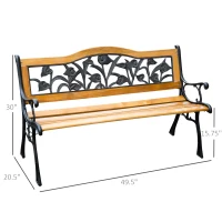 Outsunny 50" 2-Seater Garden Bench Chair, Loveseat for Yard, Lawn, Porch, Patio, Cast Iron/ Wooded, Natural(m-3)