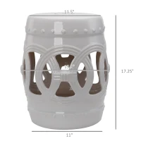 Outsunny 14" x 17" Ceramic Garden Stool with Double-Coin Knotted Ring Design & Strong Glazed Material, Decorative Outdoor Stool, Home Collection, White(m-3)