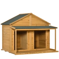PawHut Wooden Dog House Outdoor for 2 Medium Small Dogs with Porch(m-1)