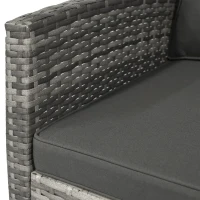 Outsunny 3 Piece Patio Furniture Set w/ Cushions, PE Rattan Outdoor Table And Chairs, 2-Tier Glass Top Coffee Table, Gray(m-8)