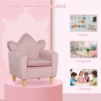 Qaba Soft Kids Sofa Chair, Single Lounger Armchair for Children with Strong Frame, Cute Pink Crown Throne for Relaxing, Watching TV, Studying(m-6)