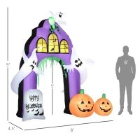 HOMCOM 9ft Halloween Inflatables Outdoor Decorations Castle Archway with Ghosts, Pumpkins, Spider and Tombstone, Blow Up LED Yard Decor Indoor Outdoor for Garden, Lawn, Party, Holiday(m-3)