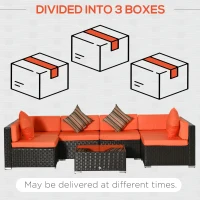 Outsunny 7pcs Garden Wicker Sectional Set w/ Tea Table Patio Rattan Lounge Sofa with Cushion for Outdoor Deck Orange(m-10)
