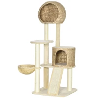 PawHut 59 Inch Cat Tree for Indoor Cats with Cat Condo, Hammock, Beige(m-1)