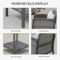 Outsunny 3 Piece Patio Furniture Set w/ Cushions, PE Rattan Outdoor Table And Chairs, 2-Tier Glass Top Coffee Table, Striped(m-6)