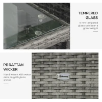 Outsunny 3 Piece Patio Furniture Set w/ Cushions, PE Rattan Outdoor Table And Chairs, 2-Tier Glass Top Coffee Table, Gray(m-5)