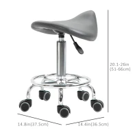 HOMCOM Saddle Stool, PU Leather Adjustable Rolling Salon Chair for Massage, Spa, Clinic, Beauty and Tattoo, Grey(m-3)