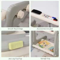 Qaba Wooden Kids Table and Chair Set with Toy Storage Bench and 2  Chairs for Indoor Writing Reading Dinning, Grey/White(m-5)