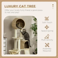 PawHut 59 Inch Cat Tree for Indoor Cats with Cat Condo, Hammock, Beige(m-6)