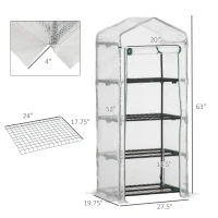 Outsunny 28" x 20" x 63" Portable Greenhouse with 4 Tier Shelves Outdoor Hot House Plant Flower Greenhouse, Steel Frame, PE Cover, White(m-3)