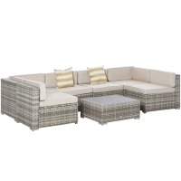 Outsunny 7-Piece Outdoor Wicker Sofa Set, Beige Cushions