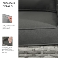 Outsunny 3 Piece Patio Furniture Set w/ Cushions, PE Rattan Outdoor Table And Chairs, 2-Tier Glass Top Coffee Table, Gray(m-6)