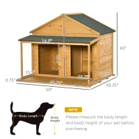 PawHut Wooden Dog House Outdoor for 2 Medium Small Dogs with Porch(m-3)