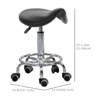 HOMCOM Saddle Stool, PU Leather Adjustable Rolling Salon Chair for Massage, Spa, Clinic, Beauty and Tattoo, Black(m-3)