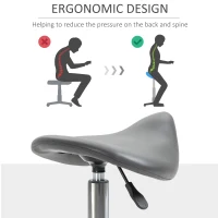 HOMCOM Saddle Stool, PU Leather Adjustable Rolling Salon Chair for Massage, Spa, Clinic, Beauty and Tattoo, Grey(m-9)