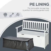 Outsunny 41 Gallon Outdoor Storage Bench, Wooden Deck Box with Inner Waterproof PE Lining, 2-Seat Container for Patio Garden Balcony Yard Store Garden Tools, White(m-6)