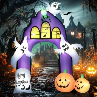 HOMCOM 9ft Halloween Inflatables Outdoor Decorations Castle Archway with Ghosts, Pumpkins, Spider and Tombstone, Blow Up LED Yard Decor Indoor Outdoor for Garden, Lawn, Party, Holiday(m-2)