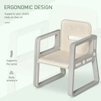 Qaba Wooden Kids Table and Chair Set with Toy Storage Bench and 2  Chairs for Indoor Writing Reading Dinning, Grey/White(m-6)