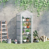 Outsunny 28" x 20" x 63" Portable Greenhouse with 4 Tier Shelves Outdoor Hot House Plant Flower Greenhouse, Steel Frame, PE Cover, White(m-1)