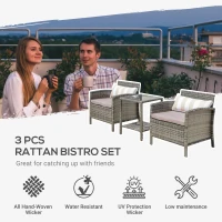 Outsunny 3 Piece Patio Furniture Set w/ Cushions, PE Rattan Outdoor Table And Chairs, 2-Tier Glass Top Coffee Table, Striped(m-4)