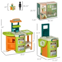 Qaba 58Pcs Grocery Store Pretend Play Kids Trolley with Cash Register Stand, Foldable Play Store for Kids with Scanner, Play Food Vegetable, Extra Storage for Boys and Girls Ages 3-6 Years Old(m-3)