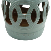 Outsunny 14" x 17" Ceramic Garden Stool with Double-Coin Knotted Ring Design & Strong Glazed Material, Decorative End Table, Home Collection, Antique Blue(m-12)