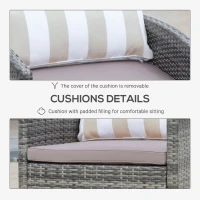 Outsunny 3 Piece Patio Furniture Set w/ Cushions, PE Rattan Outdoor Table And Chairs, 2-Tier Glass Top Coffee Table, Striped(m-7)