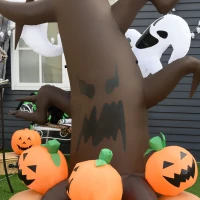 HOMCOM 8' Halloween Inflatables Outdoor Decorations LED Dead Tree with Ghost Pumpkins Indoor Outdoor Blow Up LED Yard Decor, for Garden, Lawn, Party, Holiday(m-9)