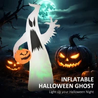 HOMCOM 5.9' Halloween LED Yard Decor Ghost with Pumpkin, Blow Up Inflatable Outdoor Decoration for Garden, Waterproof, Green(m-4)