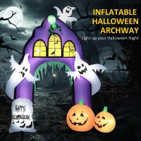 HOMCOM 9ft Halloween Inflatables Outdoor Decorations Castle Archway with Ghosts, Pumpkins, Spider and Tombstone, Blow Up LED Yard Decor Indoor Outdoor for Garden, Lawn, Party, Holiday(m-4)