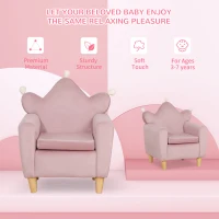 Qaba Soft Kids Sofa Chair, Single Lounger Armchair for Children with Strong Frame, Cute Pink Crown Throne for Relaxing, Watching TV, Studying(m-5)