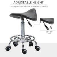 HOMCOM Saddle Stool, PU Leather Adjustable Rolling Salon Chair for Massage, Spa, Clinic, Beauty and Tattoo, Black(m-4)