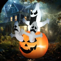 HOMCOM 6' Halloween Inflatables Outdoor Decorations Jack-O-Lantern Pumpkin and Ghosts , Blow Up LED Yard Decor for Garden, Lawn, Party, Holiday, Waterproof(m-2)