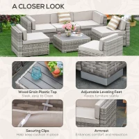 Outsunny 7-Piece Outdoor Wicker Patio Sofa Set, Modern Rattan Conversation Furniture Set with Cushions, and Tea Table, Beige(m-7)
