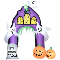 HOMCOM 9ft Halloween Inflatables Outdoor Decorations Castle Archway with Ghosts, Pumpkins, Spider and Tombstone, Blow Up LED Yard Decor Indoor Outdoor for Garden, Lawn, Party, Holiday(m-1)