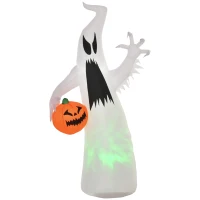 HOMCOM 5.9' Halloween LED Yard Decor Ghost with Pumpkin, Blow Up Inflatable Outdoor Decoration for Garden, Waterproof, Green(m-1)