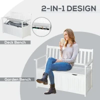 Outsunny 41 Gallon Outdoor Storage Bench, Wooden Deck Box with Inner Waterproof PE Lining, 2-Seat Container for Patio Garden Balcony Yard Store Garden Tools, White(m-4)